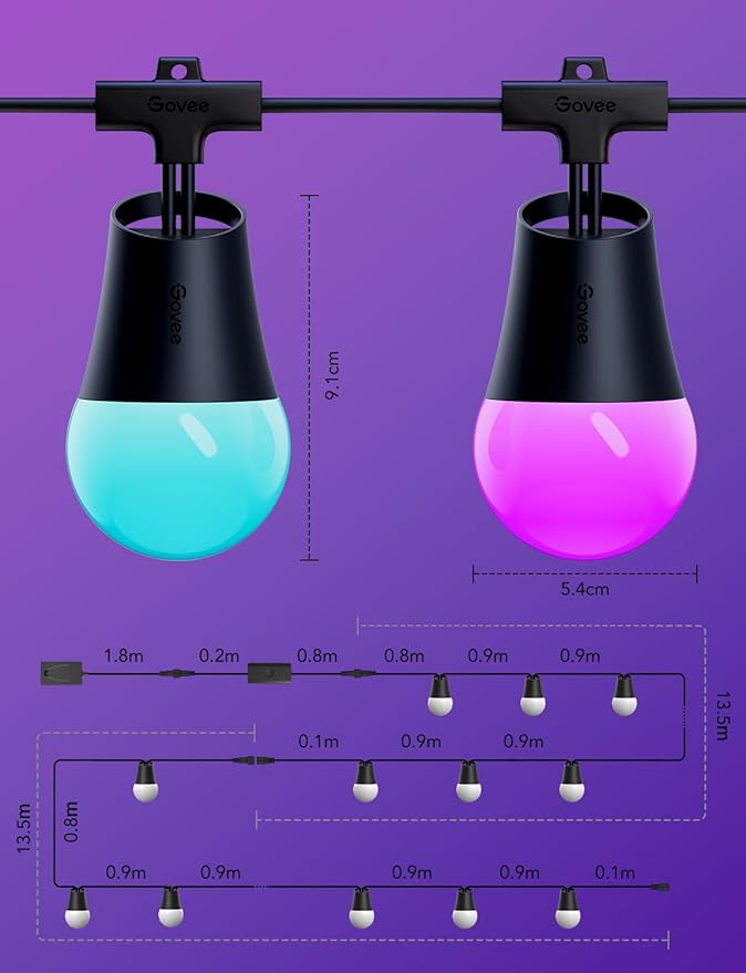 Govee Smart Outdoor String Lights 2, 96ft RGBIC Outdoor Lights