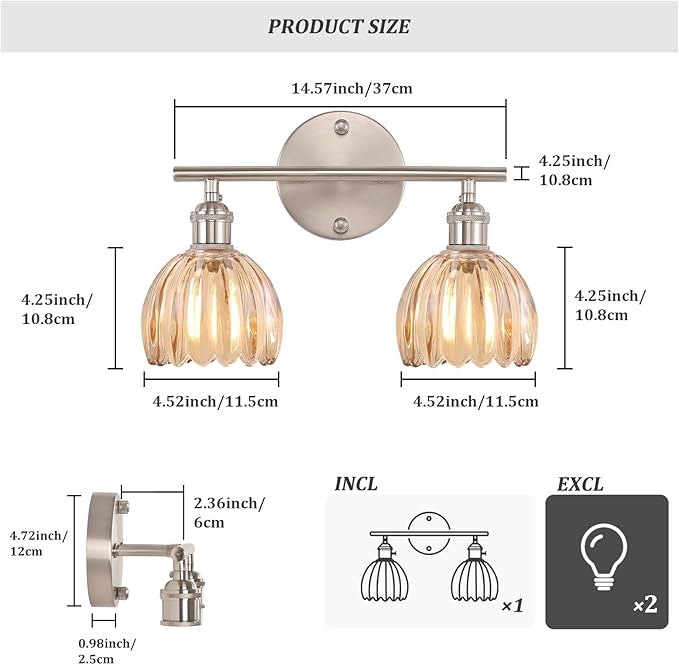 Shenmoyl Bathroom Light Fixtures, 2-Light Vanity Wall Light Over Mirror