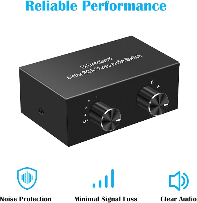 Y.D.F 4-Way Bi-Directional RCA Switch, HiFi AV L/R Sound Channel 2 in 4 Out or