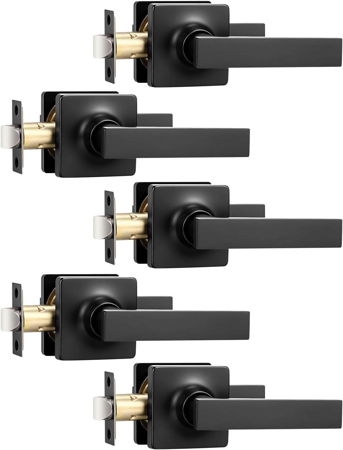 Mengico 5 Pack Door Handle,Black Door Lever Handle,Door Handles Interior Passage Lock(for Hallway&Close)