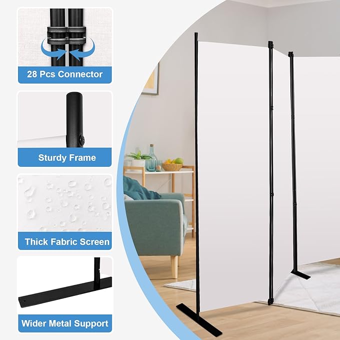 MAYOLIAH 8-Panel White Room Divider 6ft Tall Folding Privacy Screen Portable