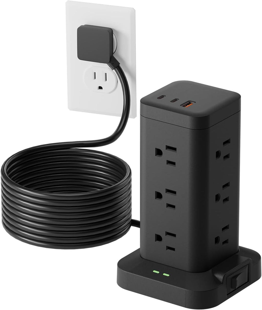 Power Strip Tower with Surge Protector 1800J, Fast Charging Tower PD20W USB-C