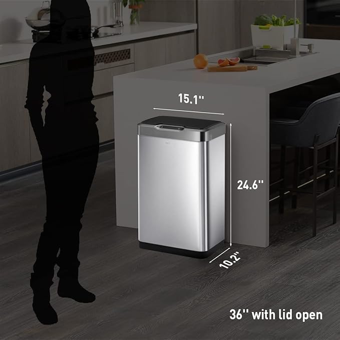 EKO Mirage-T 50 Liter / 13.2 Gallon Touchless Rectangular Motion Sensor Trash