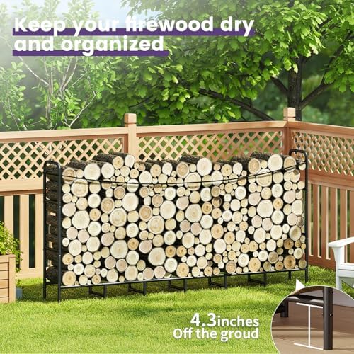 Heavy Duty Firewood Rack, Metal Log Holder for Fireplace, 8FT