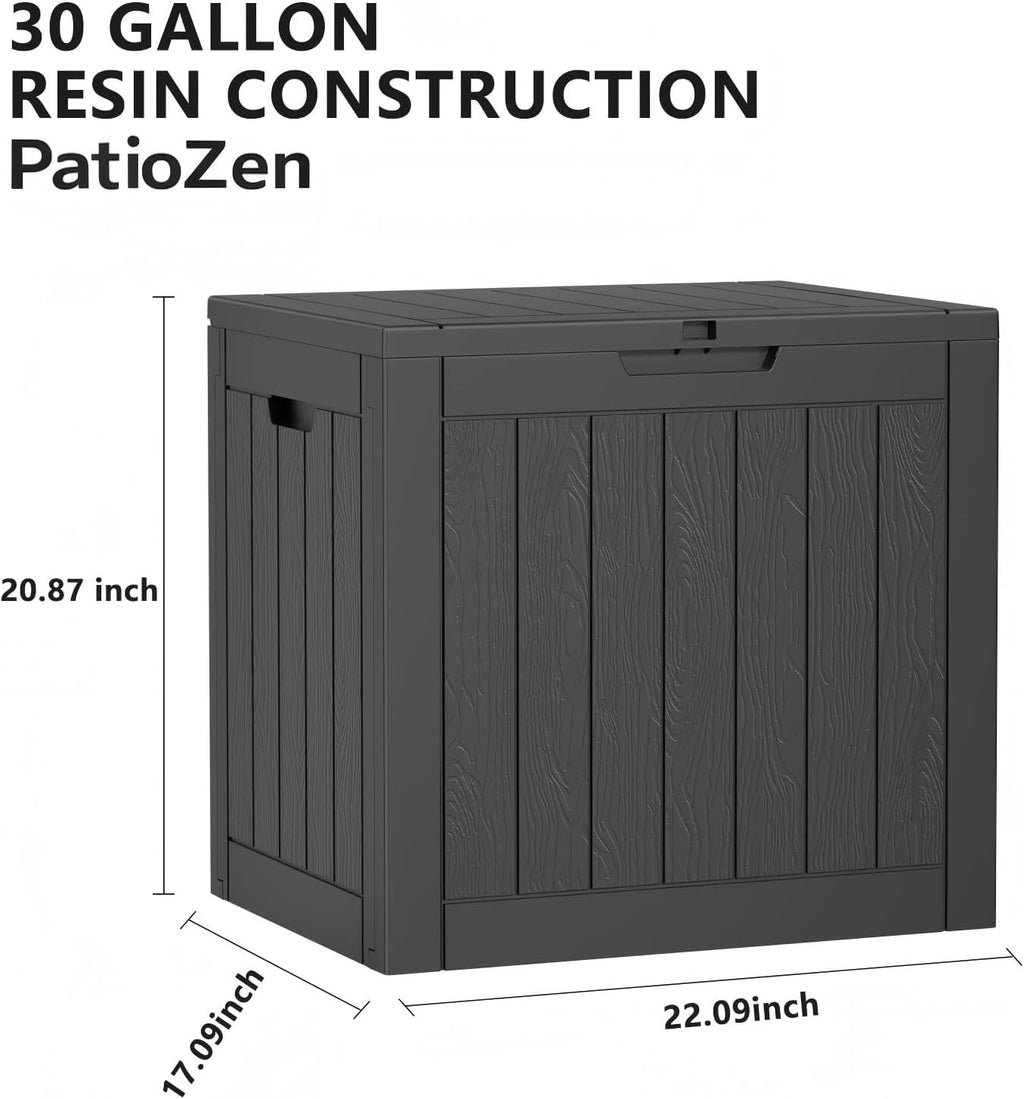 PatioZen 30 Gallon Resin Deck Box, Lockable Outdoor Storage Box for Patio Cushions Storage Furniture, Garden Tools,Pool Supplies, Weatherproof and UV Resistant (Black)