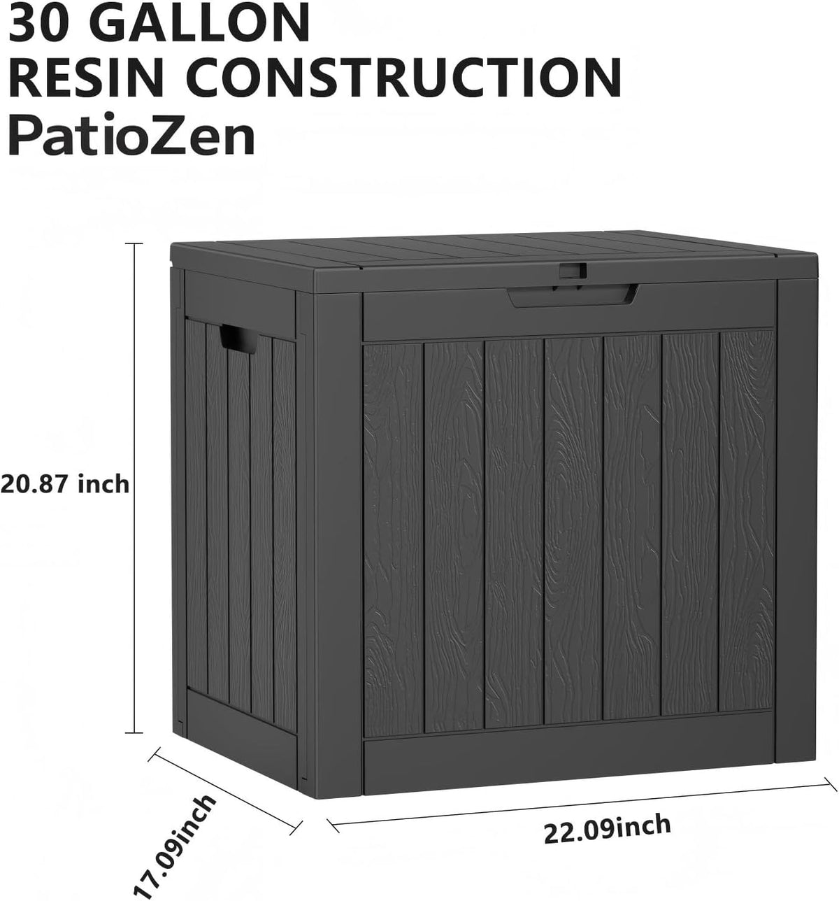 PatioZen 30 Gallon Resin Deck Box, Lockable Outdoor Storage Box for Patio Cushions Storage Furniture, Garden Tools,Pool Supplies, Weatherproof and UV Resistant (Black)