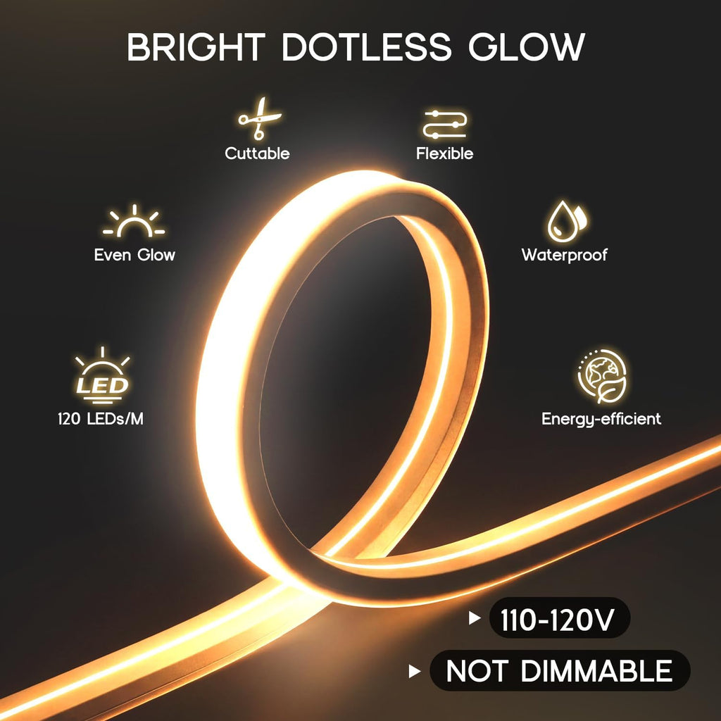 voewt led strip lights daylight white 6000k, 65.6ft showing dimensions