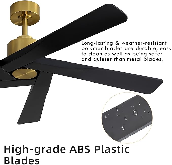 WINGBO 54" ABS DC Ceiling Fan No Light, 5 Blade ABS Plastic Ceiling Fan