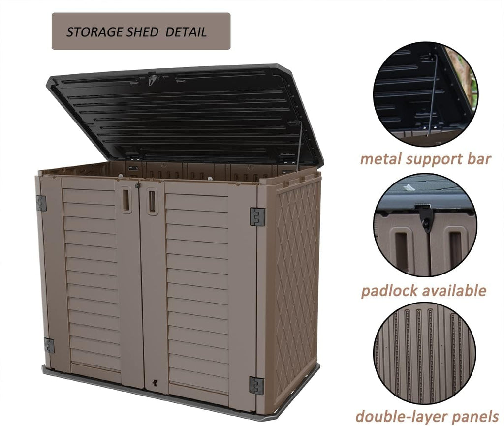 mrosaa horizontal resin storage shed, 34 horizontal cu.ft, close-up detail