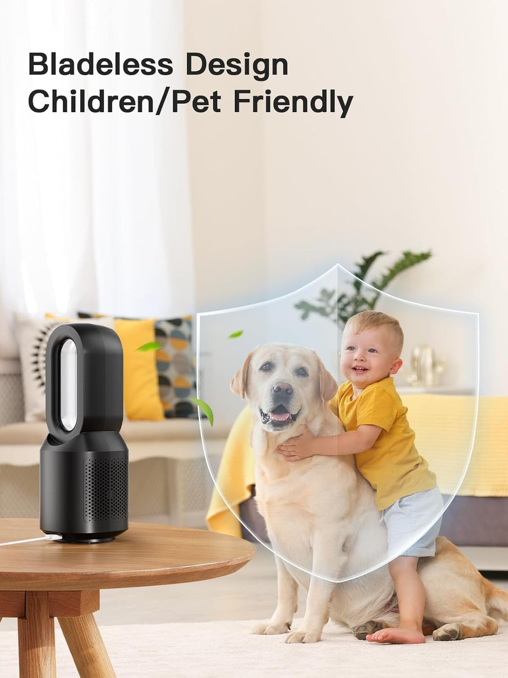 let'me Desk Fan, Small Bladeless Table Fan, Small Fan with 3 Speeds and Night Light, Quiet Desk Fan for Personal, Bedroom, Office, Nightstand