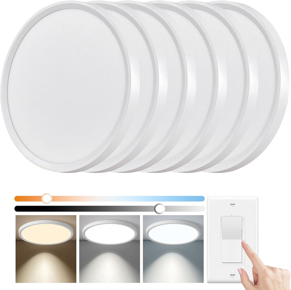 YELIOLED 6 Pack 12 Inch Slim Dimmable LED Flush Mount Ceiling Light Fixtures