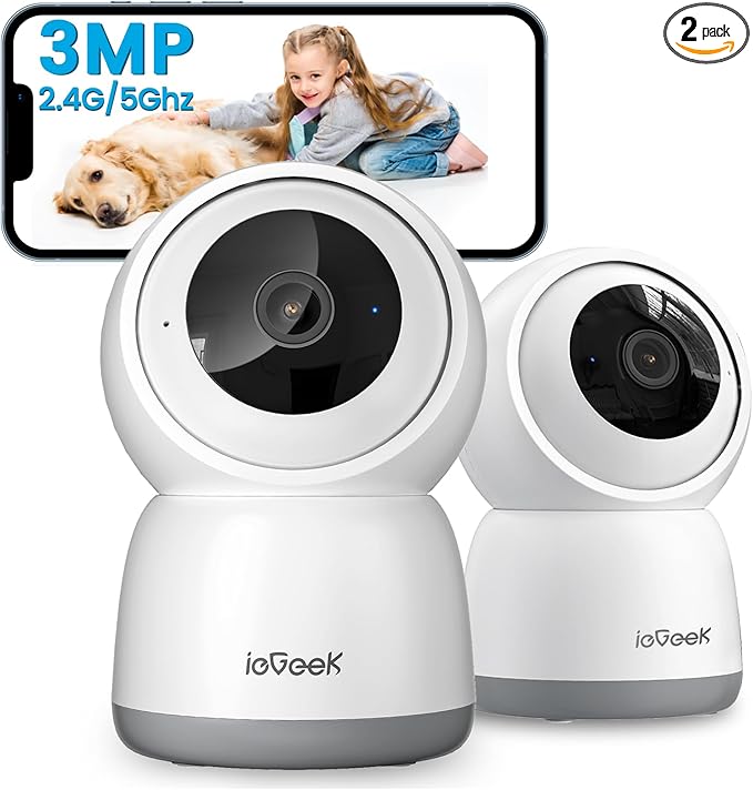 ieGeek 2K Indoor Security Camera, 5G/2.4G WiFi Pet Cameras (2 Pack)