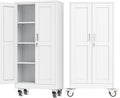 Ckzbx Metal Garage Storage Cabinet with Locking Doors and Adjustable Shelves,61" H Rolling Tool Storage with Wheels for Garage,Office (White)