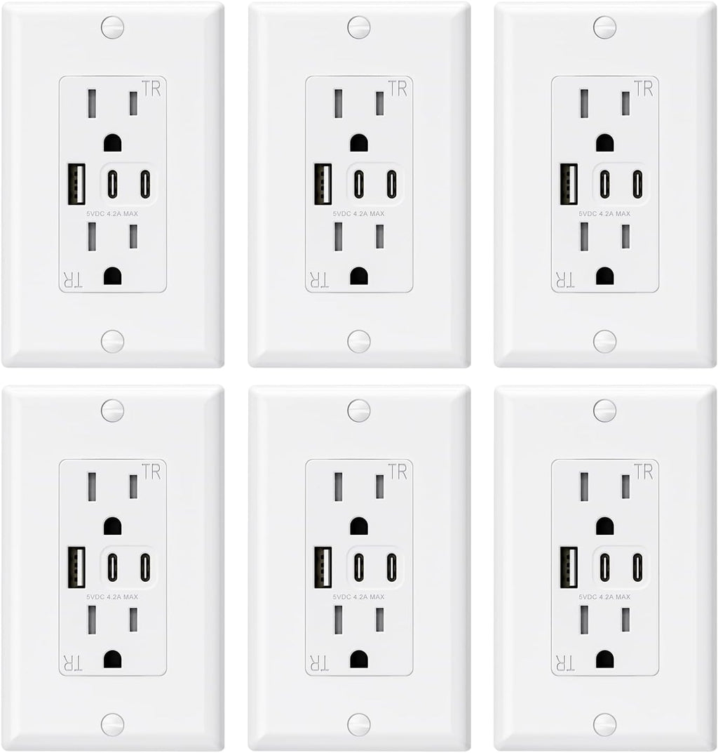 ELEGRP USB Outlets, 15 Amp Wall Outlet (6 Pack)