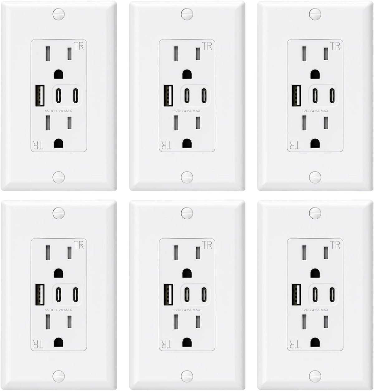 ELEGRP USB Outlets, 15 Amp Wall Outlet (6 Pack)