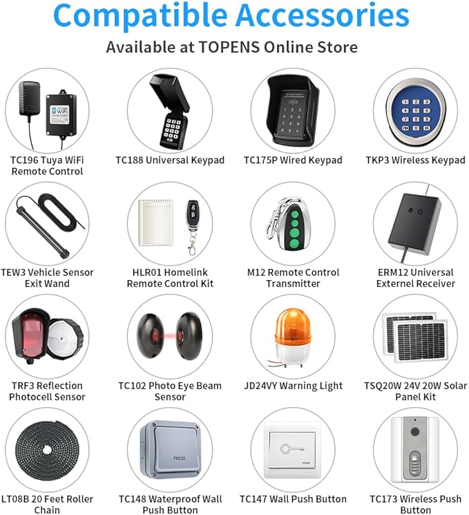 TOPENS DKC500S Solar Sliding Gate Opener Chain Drive Automatic Gate Motor