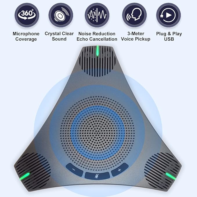 Conference Speaker and Microphone, 360° Omnidirectional USB Speakerphone