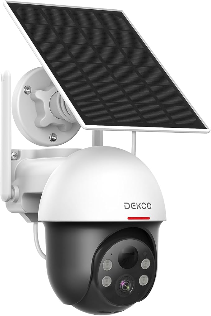 DEKCO Solar Security Camera Outdoor Wireless, Battery Powered, Panoramic Pan