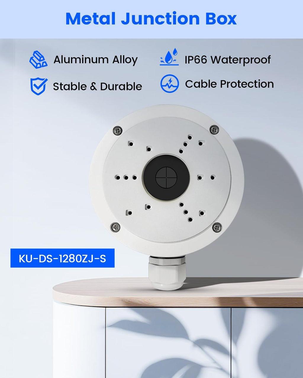 ku-ds-1280zj-s aluminum security camera junction box for hik, close-up detail