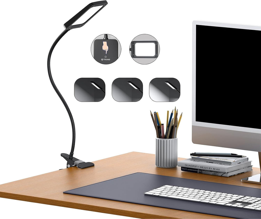 TROND LED Desk Lamp with Clamp, 1000LM Super Bright 3-Level Dimmable Desk Light