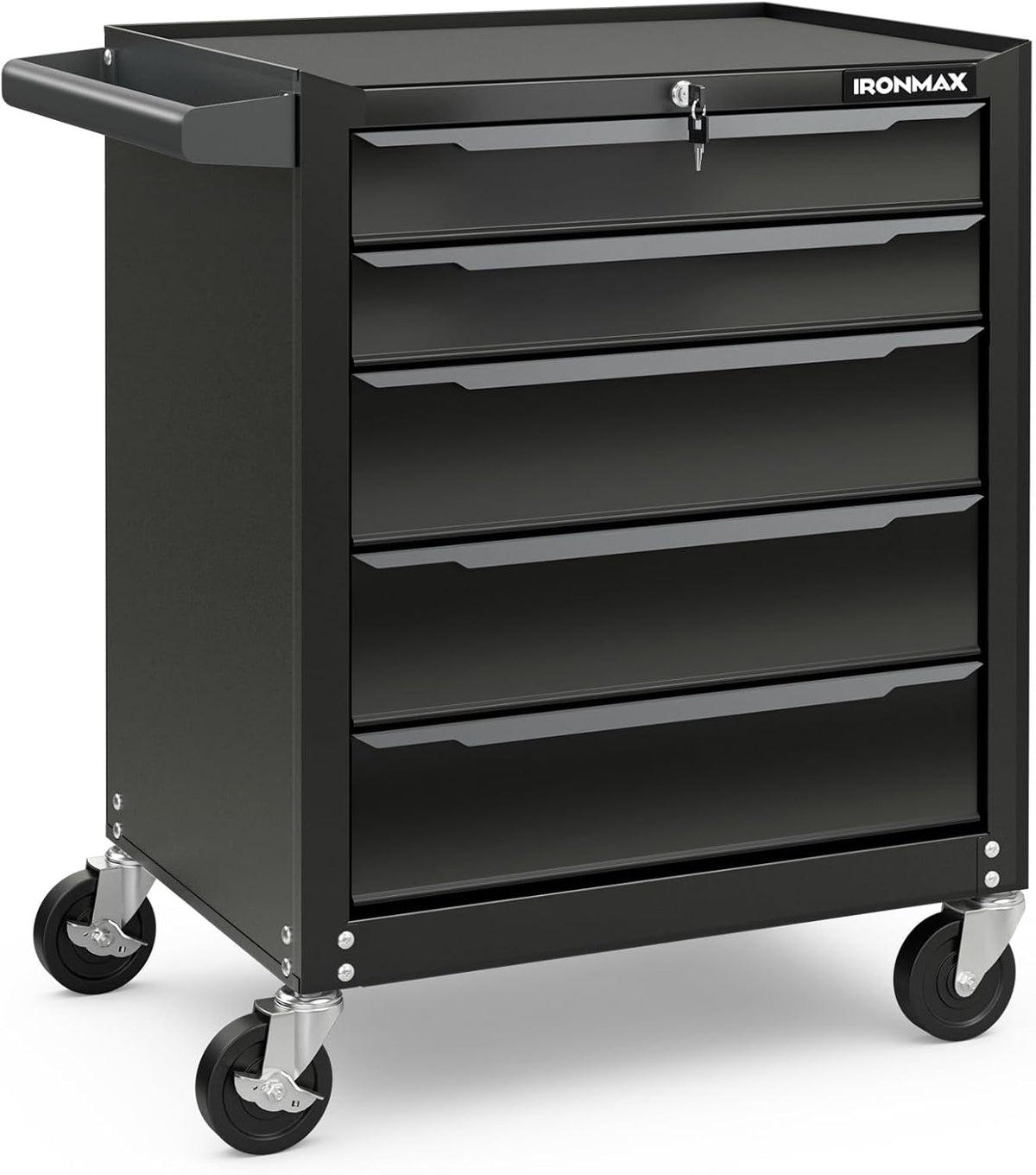 Goplus 5-Drawer Rolling Tool Chest, Steel Tool Storage Cabinet with Handle, Hanging Holes, Central Keyed Locking System, Universal Lockable Wheels, Tool Organizer Box for Garage Workshop