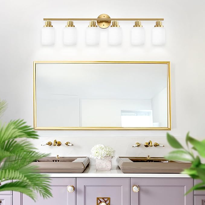 Guliaofo 6-Light Vanity Lights, Brushed Gold Bathroom Light Fixture