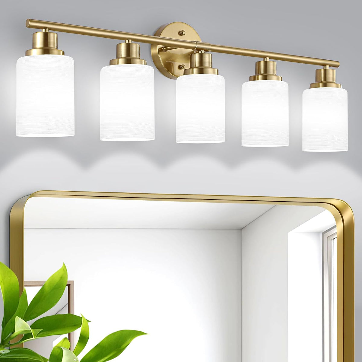 Guliaofo 5-Light Vanity Lights, Brushed Gold Bathroom Light Fixture