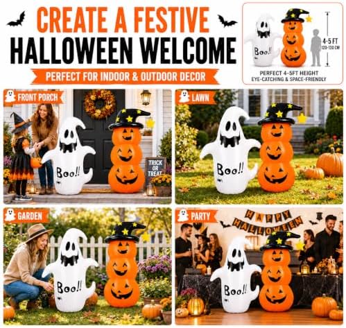 4.3FT Inflatable Halloween Decorations, 2PCS Ghost Pumpkin Set