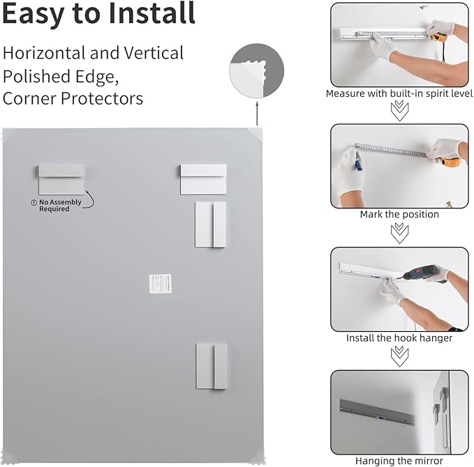 Mirrorons Beveled Mirror, Wall Mirror 40" x 32", Frameless Rectangle Bathroom