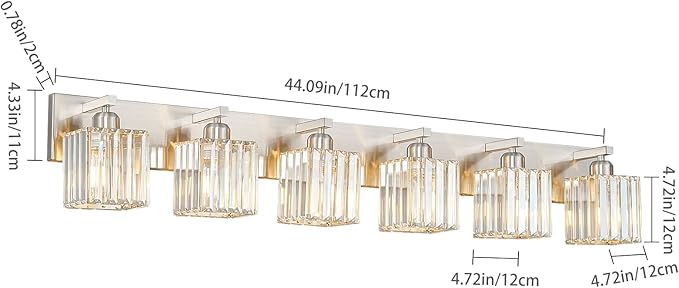 FDPBY Modern Vanity Light 6-Lights Brushed Nickel Vanity Light Crystal Bathroom