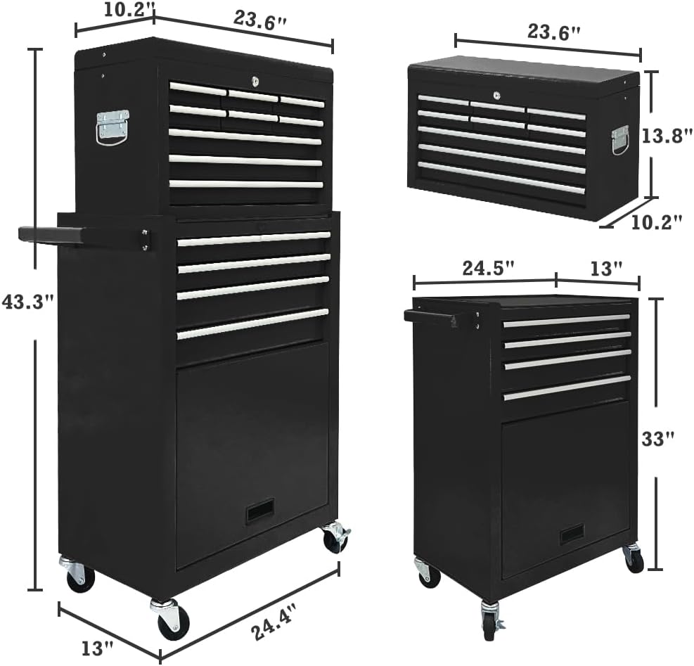 13-drawer tool chest with wheels,2 in 1 detachable, close-up detail