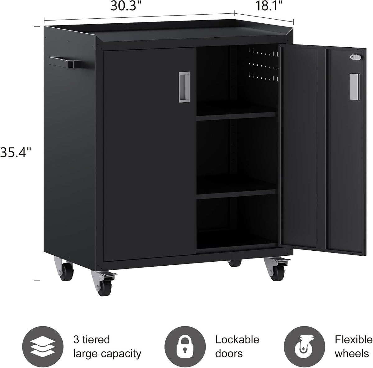 washsemba metal garage storage cabinet with wheels ，lockable, close-up detail
