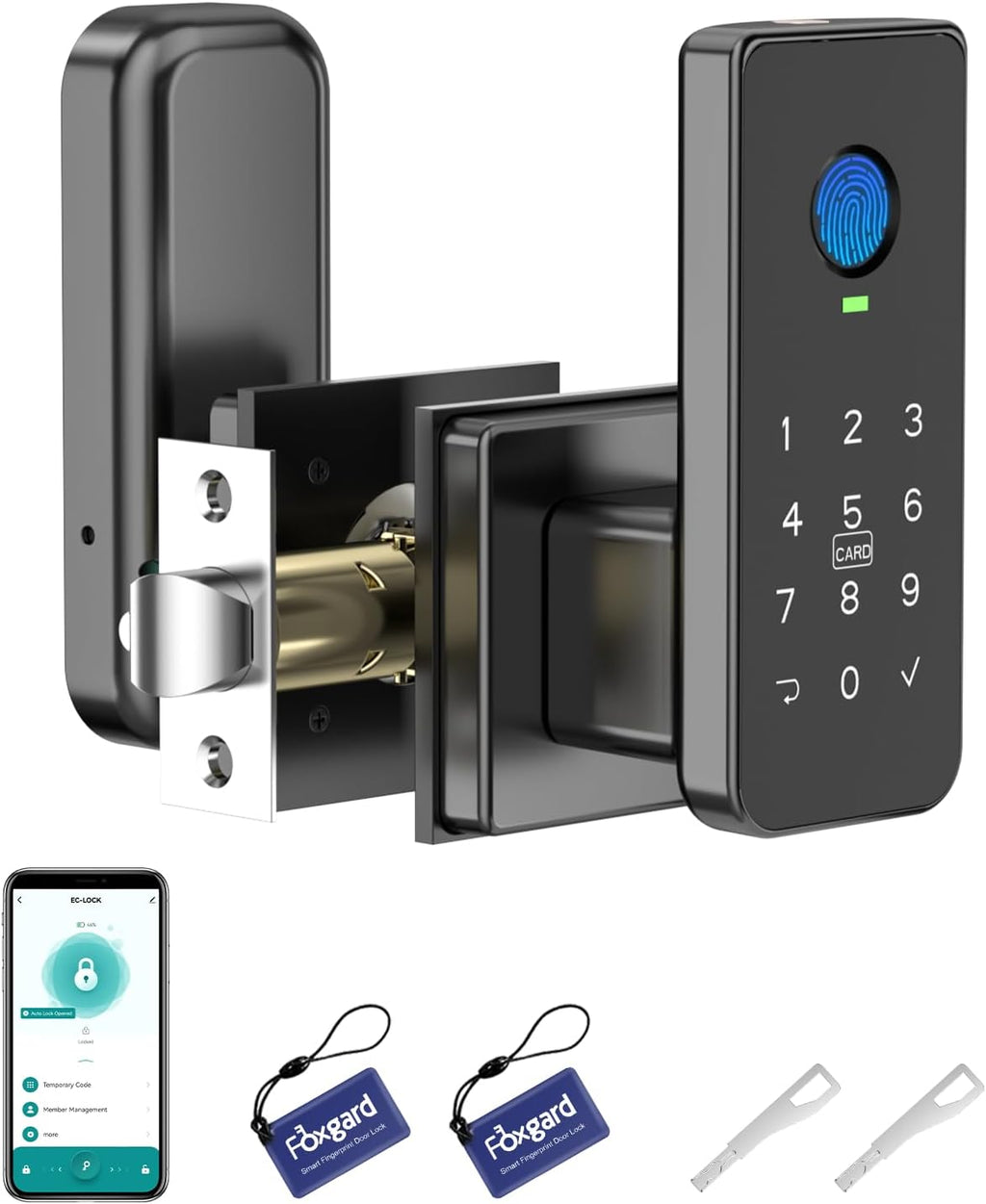 Foxgard Smart Fingerprint Door Lock, 5-in-1 Fingerprint Door Knob, Black