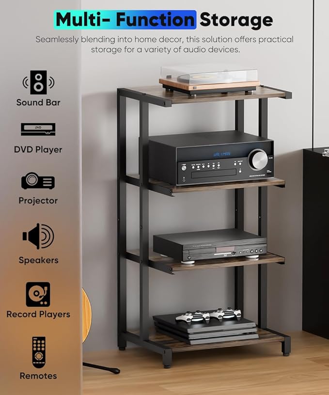 Ardier 4-Tier Wooden Media Stand, AV Media Stand Corner Shelf