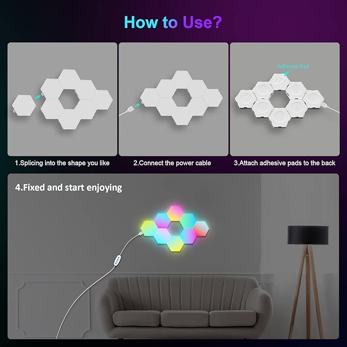 JIMIMORO 12-Pack Hexagon Light Panels – Smart RGB LED Wall Lights