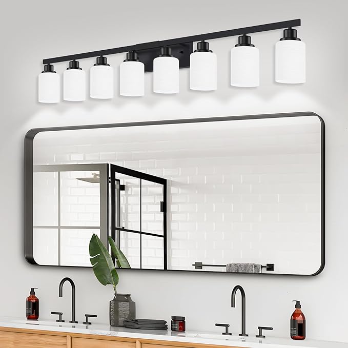 DIKAIDA 8-Light Bathroom Light Fixtures Over Mirror, 52inch Modern Matte Black