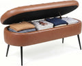 Storage Ottoman Bench, 43.7"PU Leather End of Bed Bench Walnut Brown