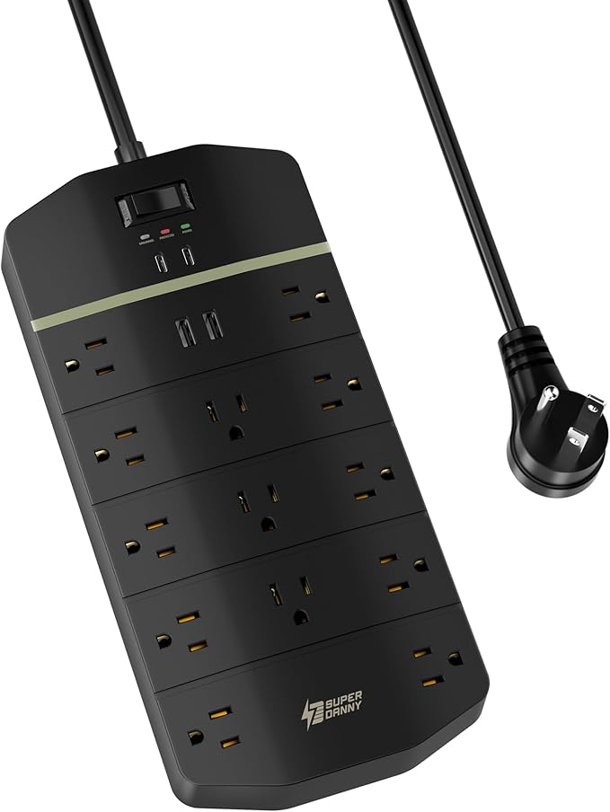 Power Strip, SUPERDANNY 5000 Joules Surge Protector