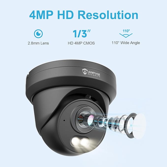 Anpviz 4MP PoE Camera Black, Full Metal Turret Security IP Camera Outdoor Indoor