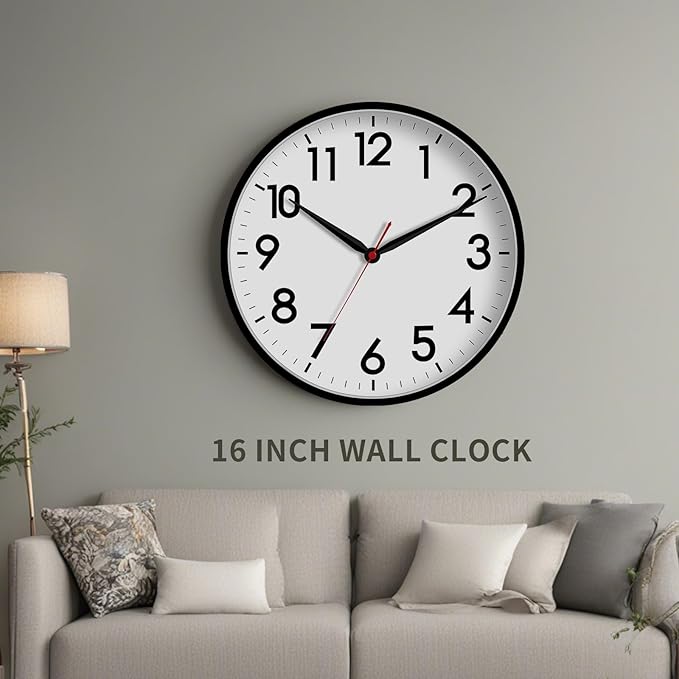 AKCISOT 16 Inch Wall Clock Large Silent Non-Ticking Wall Clocks Battery Operated