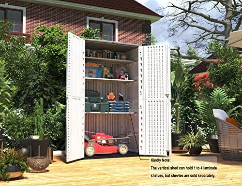 HOMSPARK Storage Shed Weather Resistance, Multi-Purpose Outdoor Storage Cabinet Waterproof, Outdoor Storage Cabinet for Garbage Cans, Lawnmower, Garden Accessories (White, Tall shed-53 cu ft)