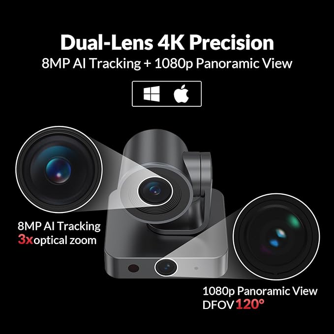 AV Access 4K Conference Room Camera, Dual Lens Cam, 3X Optical/5X Digital Zoom