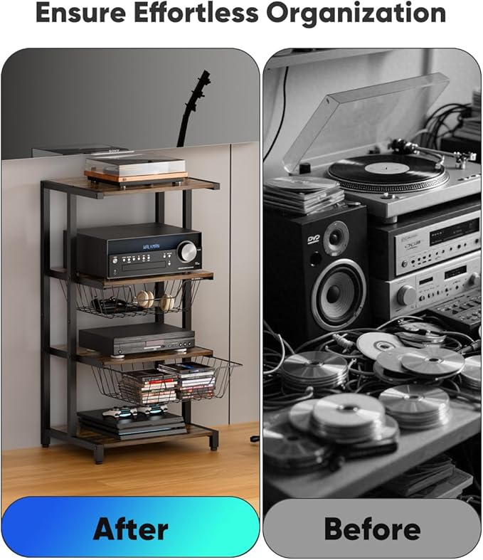 Ardier Media Stand with Two Detachable Baskets, 4-Tier AV Media Stand Corner