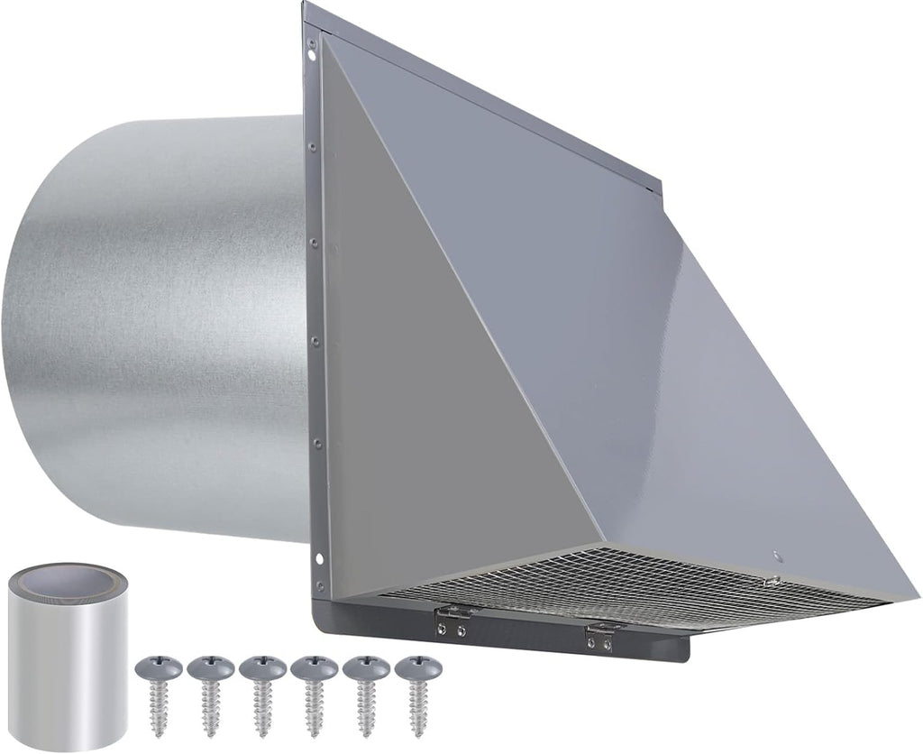 8 inch Hooded Wall Vent with Screen and Damper, Wall Vent Cover Exhaust Vent