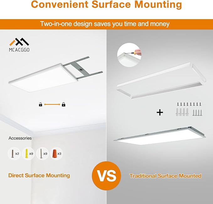 Mcacggo 2x4 FT LED Flat Panel Light Surface Mount 5000K-4000K-3000K Switchable (2 Pack)