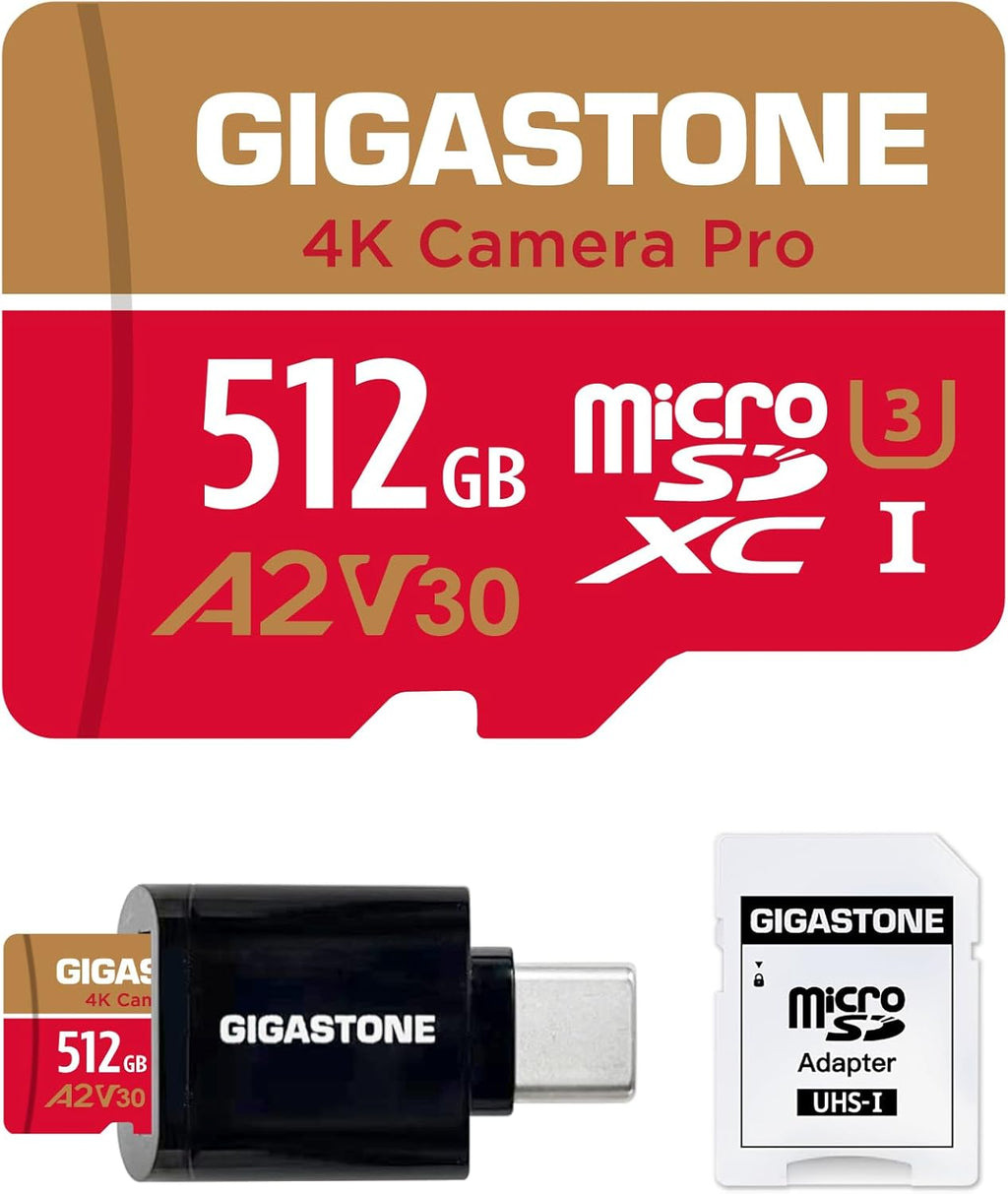 Gigastone 512GB Micro SD Card, 4K Camera Pro, A2 V30 UHS-I U3 C10,
