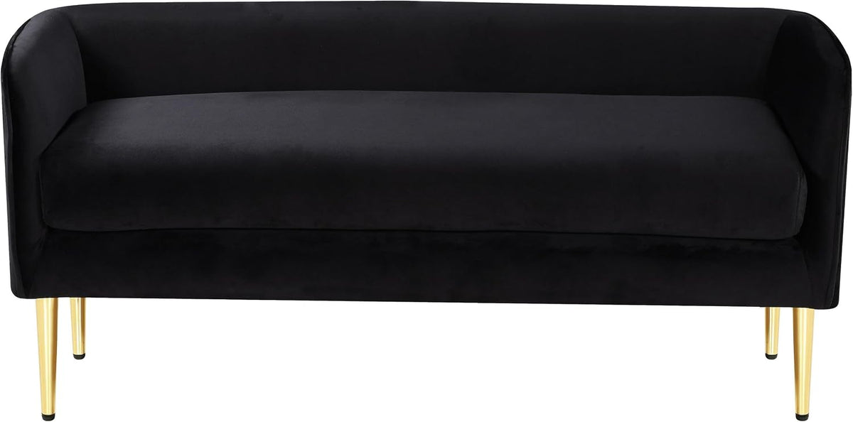 Meridian Furniture Audrey Collection Modern | Contemporary Velvet Upholstered Bench with Sturdy Metal Legs in Gold Finish, 52" W x 19" D x 24" H, Black