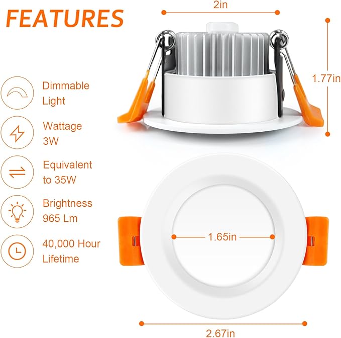 inShareplus 2 Inch LED Recessed Lighting, Downlight Dimmable 3W, 5000K Daylight (10 Pack)