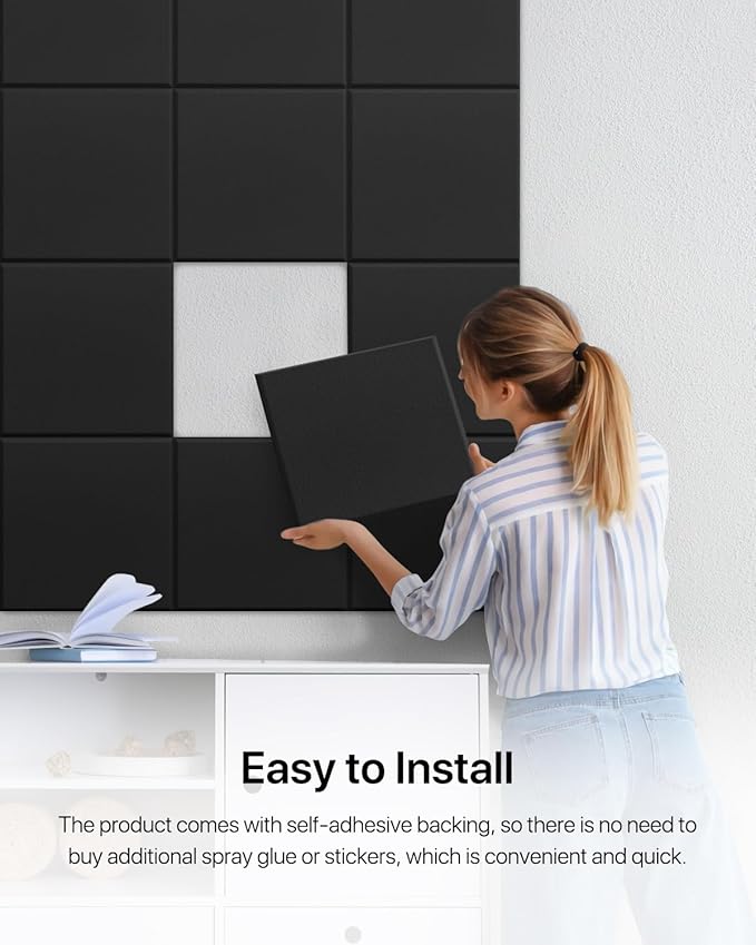 18 Pack Soundproof Wall Panels Self-Adhesive, Square Sound Proof Foam Panels