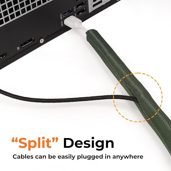 HOLED 1 inch Split Braided Cable Management Sleeve